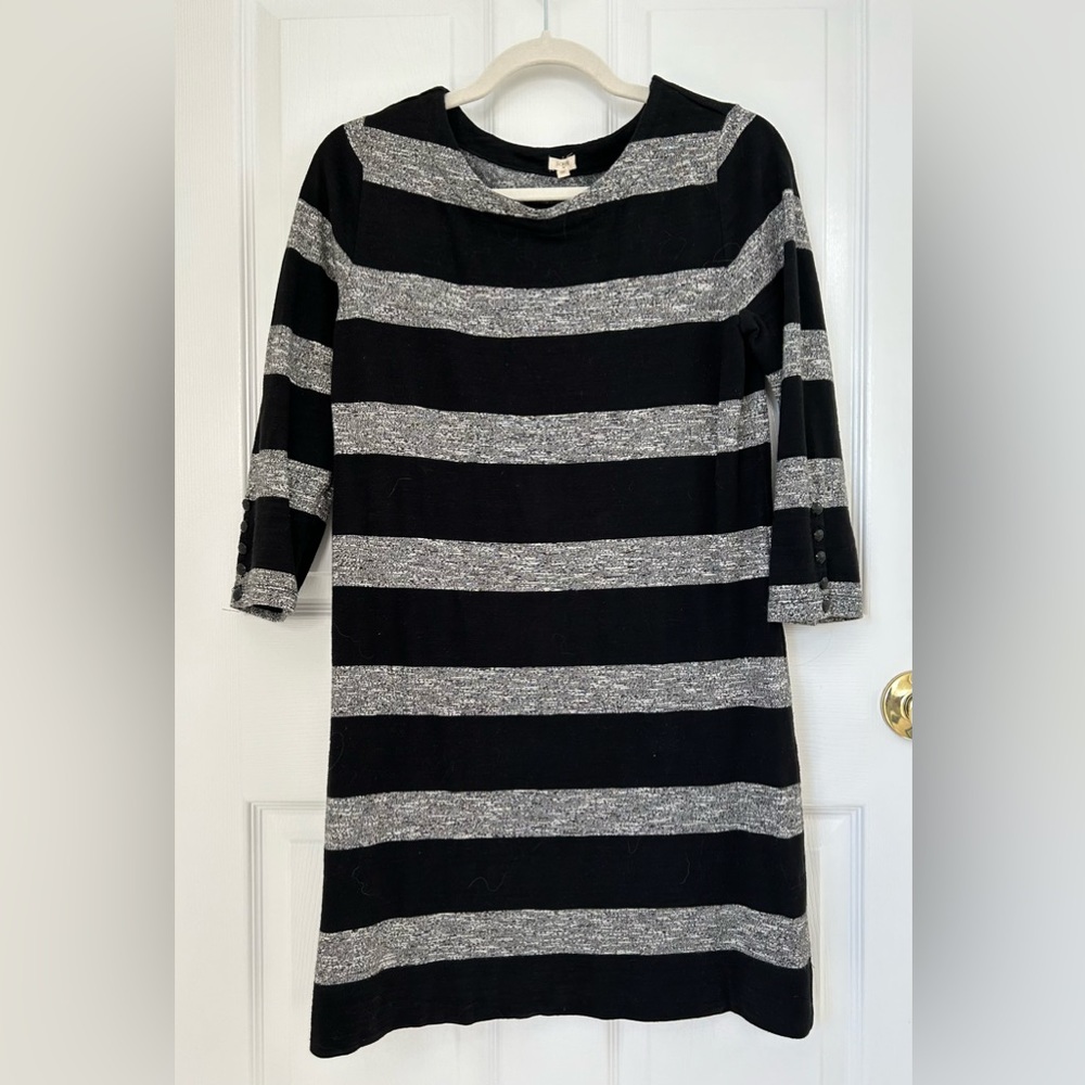 J. Crew Grey and Black Stripped Long Sleeve Dress